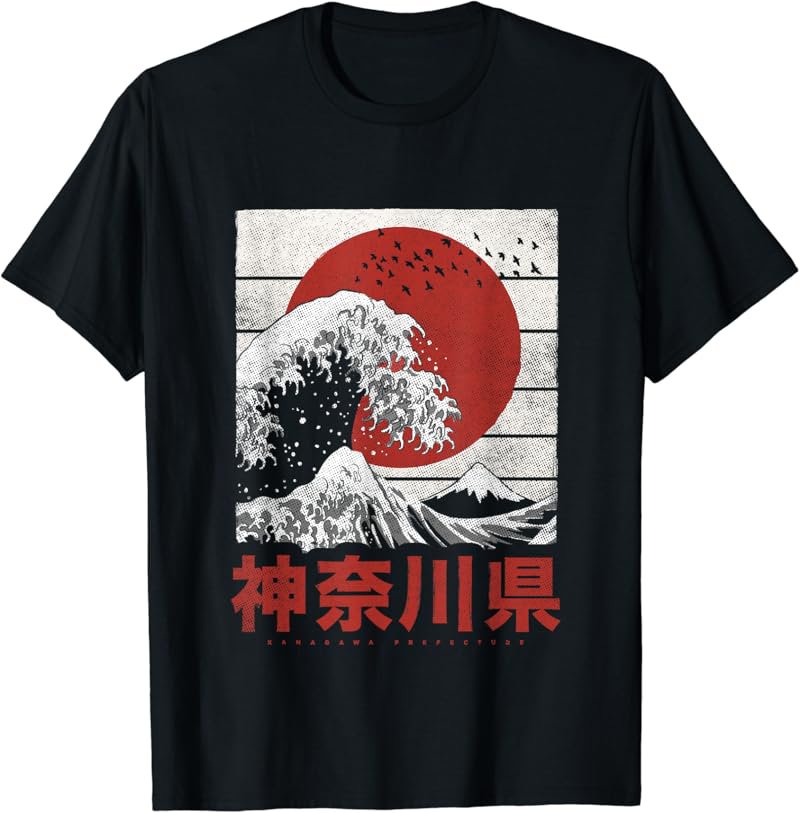 Retro Japan Flag Honshu Nihon Japanese Wave Off Kanagawa T-Shirt