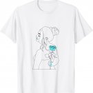 Line Art Woman body and rose Abstract Minimalistic Turquoise T-Shirt