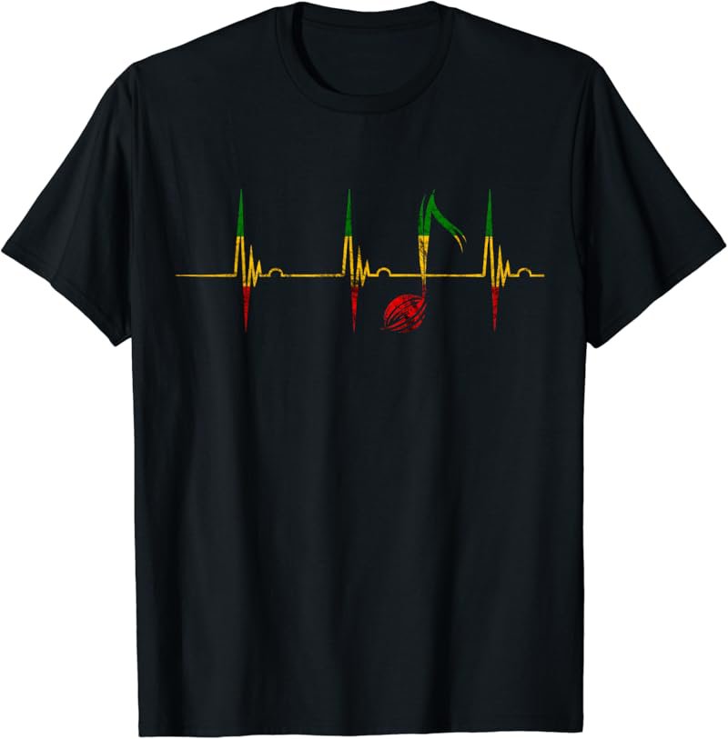 Rasta Reggae Music Note Heartbeat EKG Pulse Rastafari Roots T-Shirt
