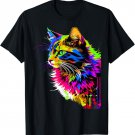 Rainbow Cat Realistic Watercolor Cute Cat Paint Colorful Cat T-Shirt