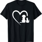 Dog Puppy and Baby Cat Heart - Animal Dog & Cat Heart T-Shirt for Men Women Girls Kids
