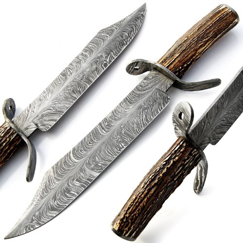 Custom Handmade Damascus Steel Hunting Bowie Knife Top Quality