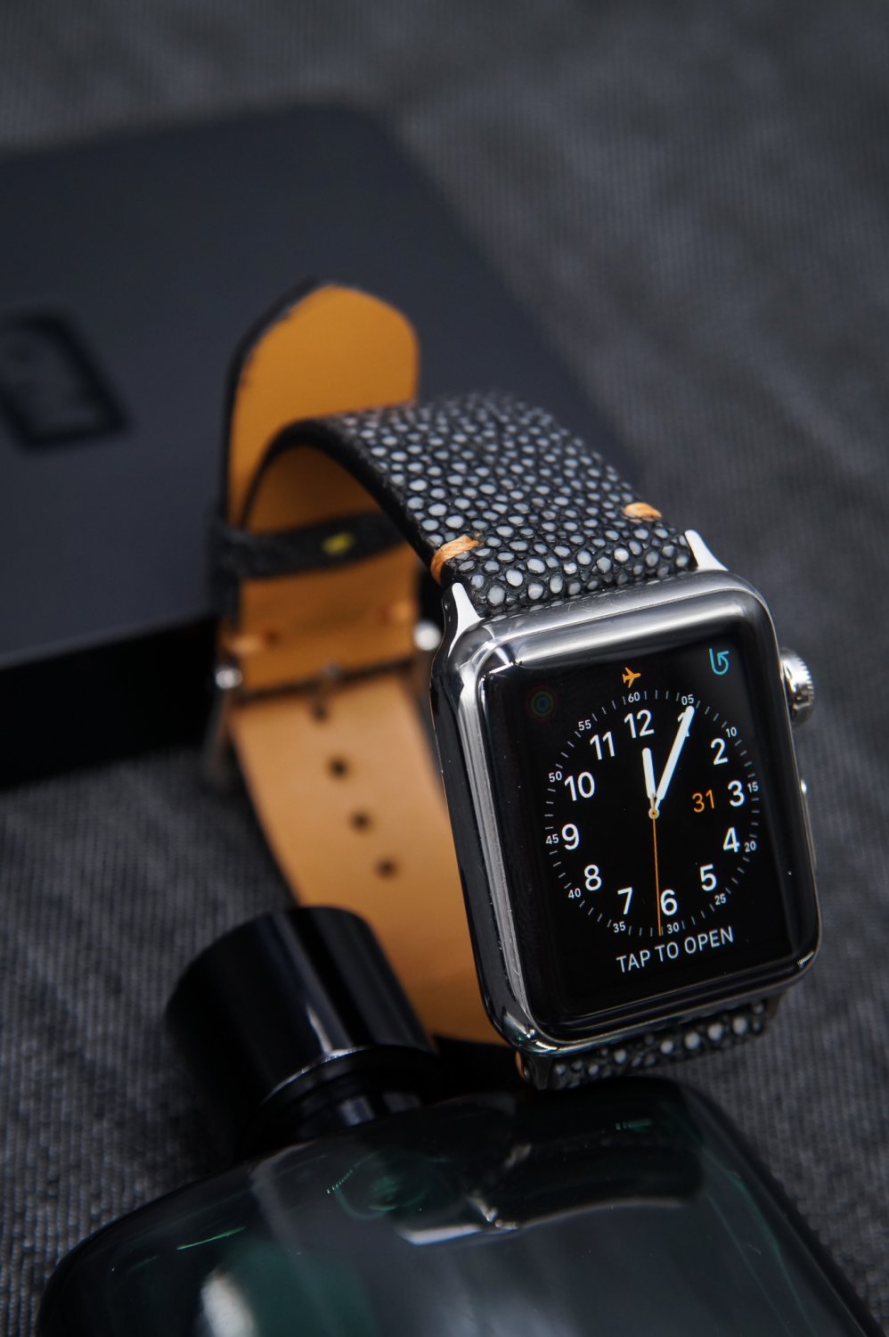 Handmade Black Stingray Leather Watch Band for Apple Watch Series 7/6/SE/5/4/3/2/1