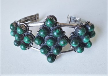Southwest Navajo Tribal Sterling Silver Malachite Cuff Bracelet Lot Lg Size
