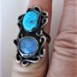 Vtg Sterling Silver Old Pawn Turquoise & Australian Black Opal Navajo Ring Sz 6
