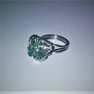 Vintage Art Deco Solid PALLADIUM Emerald & Diamond Ring Size 7