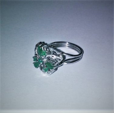 Vintage Art Deco Solid PALLADIUM Emerald & Diamond Ring Size 7