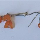 Vintage Silver Baltic Amber Dangle Drops Chatelaine Stick Pin Brooch Russia