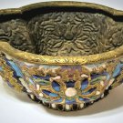 Antique Chinese Lobed Champleve Enamel Gilt Bronze Bowl