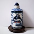 Antique Chinese Blue/White Porcelain Pillar Snuff Bottle w Iron Red & Green