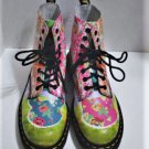 Dr Martens PASCAL DAZE Neon Floral Cats Rabbits Leather Boots 8 US EU39 UK6 EUC