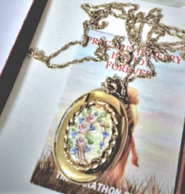 Vintage 14K GF Guilloche Enamel Victorian Style Locket NIB Deadstock