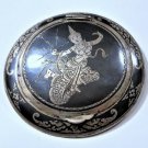 Vintage Siam Temple Dancer Sterling Silver Niello Powder Compact