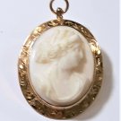 14K Victorian Carved White Angel Coral Cameo Necklace Pendant Brooch Combo