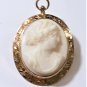 14K Victorian Carved White Angel Coral Cameo Necklace Pendant Brooch Combo