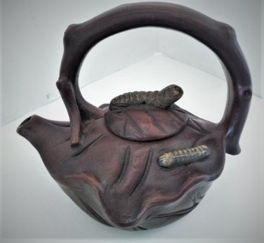 Antique Chinese Yixing Zisha Purple Clay Cabbage & Caterpillar Handmade Teapot