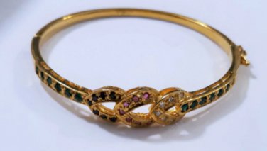 Genuine Emerald Ruby Diamonds Gold Filled Bangle Bracelet