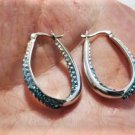 Vintage Sterling Silver Green Ombre Crystal Hoop Earrings AU