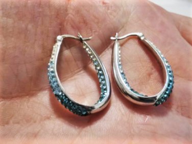 Vintage Sterling Silver Green Ombre Crystal Hoop Earrings AU