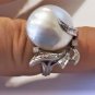 Vintage Art Deco Mid Century Baroque Mabe Pearl Diamond Palladium Ring Sz ~7.25