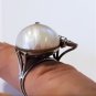 Vintage Art Deco Mid Century Baroque Mabe Pearl Diamond Palladium Ring Sz ~7.25