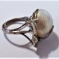 Vintage Art Deco Mid Century Baroque Mabe Pearl Diamond Palladium Ring Sz ~7.25