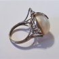 Vintage Art Deco Mid Century Baroque Mabe Pearl Diamond Palladium Ring Sz ~7.25
