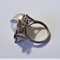 Vintage Art Deco Mid Century Baroque Mabe Pearl Diamond Palladium Ring Sz ~7.25