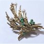 Vtg 14K Deco Floral Pin Brooch with Imperial Emerald Jade & Pearl