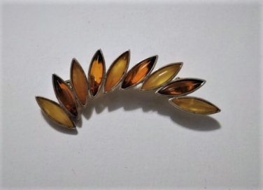 Vintage Sterling Silver Modernist Amber Pin Brooch Ukraine Hallmarked