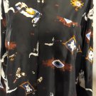 Vtg 80s Cow Skull Feathers Aztec Print in Black Silk Shirt XL