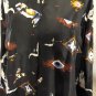 Vtg 80s Cow Skull Feathers Aztec Print in Black Silk Shirt XL