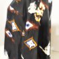 Vtg 80s Cow Skull Feathers Aztec Print in Black Silk Shirt XL