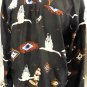 Vtg 80s Cow Skull Feathers Aztec Print in Black Silk Shirt XL
