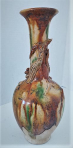 Antique Chinese Tang Sancai Li Dragon Tall Neck Vase