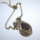 Vtg 10K JACMEL Mauritius 3.3 Ct Teardrop Garnet Greek Key Pendant Necklace