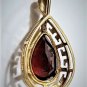 Vtg 10K JACMEL Mauritius 3.3 Ct Teardrop Garnet Greek Key Pendant Necklace