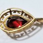 Vtg 10K JACMEL Mauritius 3.3 Ct Teardrop Garnet Greek Key Pendant Necklace