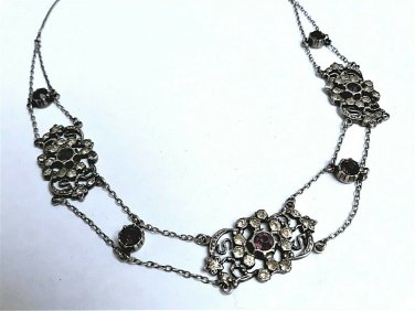 Georgian Silver & Paste Stones Chatelaine Chain Necklace