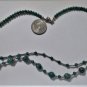 Vintage Sterling Silver Green Agate Beaded Dbl Strand Necklace 19"