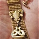 Antique Victorian Gold Filled Fleur De Lis Shield Seal Stamp Mesh Watch Fob