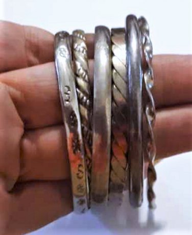 Vintage Sterling 925 Silver Bangles Stack Lot Collection MEXICO & ITALY