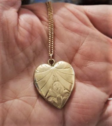 Antique 10K GF Victorian Edwardian Lg Heart Locket Pendant Necklace