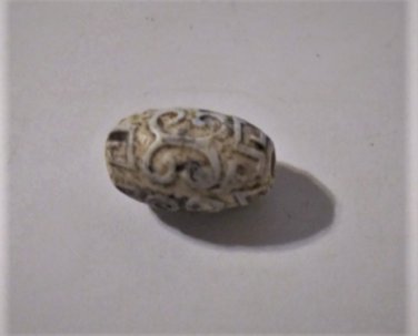 Old Tibetan Used Weathered Oily Agate Relief Carved Dzi Bead 2.5 CM