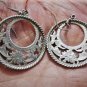 Vtg Sterling Silver MEXICO Western Floral Etched Dangle Drop Hoop Post Earrings