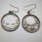Vtg Sterling Silver MEXICO Western Floral Etched Dangle Drop Hoop Post Earrings