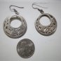 Vtg Sterling Silver MEXICO Western Floral Etched Dangle Drop Hoop Post Earrings