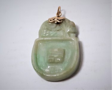 Vintage Chinese Hand Carved Apple Green Jadeite Pendant