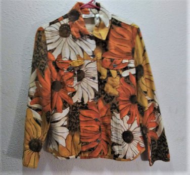 Vintage 90s CHICO'S Sunflower Print Trucker Style Jacket Size 0