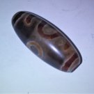 Old Tibetan Used Weathered Oily Agate 2-Eye 2-Money Hook Dzi Bead 4.4 CM